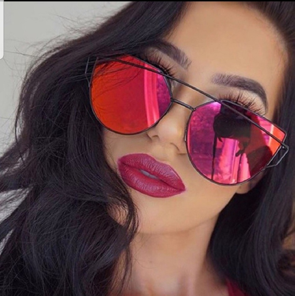 Oversized cat eye red black aviator fashion mirror women sunglasses